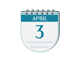 3 april retro events calendar page vector. Old style notebook calendar, date appointment, schedule, business planner, event reminder illustration. Abstract three dimensional vintage style calendar. 