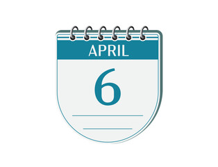 6 april retro events calendar page vector. Old style notebook calendar, date appointment, schedule, business planner, event reminder illustration. Abstract three dimensional vintage style calendar. 