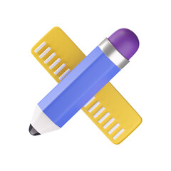 pencil ruller 3d icon illustration