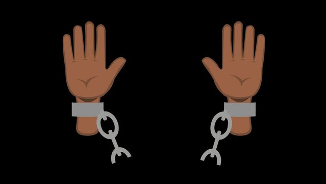 video animation of hands cartoon brown color, breaking chains. On a transparent background with zero alpha channel