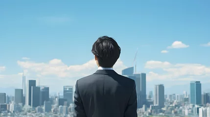 Fotobehang 屋上から遠くを見つめるビジネスマン © 敬一 古川