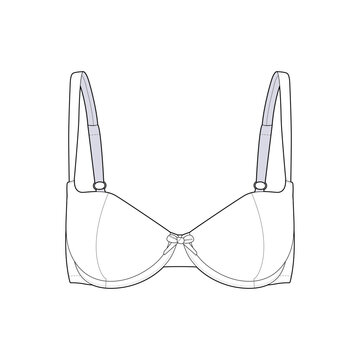 recommend clip art: Bra front view fashion flat sketch for Tech Pack. Lingerie CAD drawing, black and white, vector graphics for garment production apparel brand, underwear for women