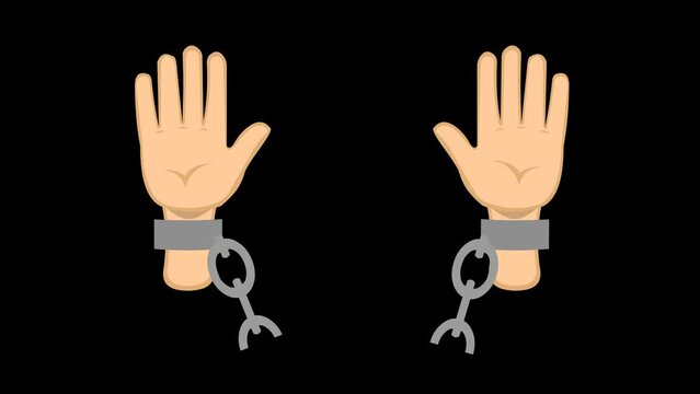 video animation of hands cartoon, breaking chains. On a transparent background with zero alpha channel