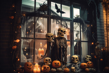 Fototapeta na wymiar Homes decorated with Halloween theme for fall