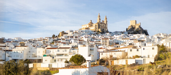 Panoramic of Olvera town, considered the gate of white towns route in the province of Cadiz, Spain. - Powered by Adobe