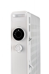 Modern white electric convector, controls, 45 degree view