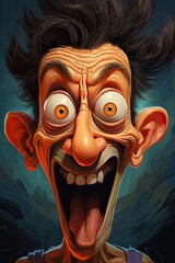 A cartoon man with a goofy expression on his face. Generative AI. - obrazy, fototapety, plakaty