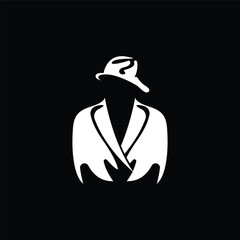 Detective Man Logo Design, Mafia Detective Fashion Tuxedo And Hat Illustration Vector, BlackMan Businesman Icon