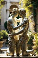 Fototapeta na wymiar Roman or Greek Style Marble Statue of 2 Men