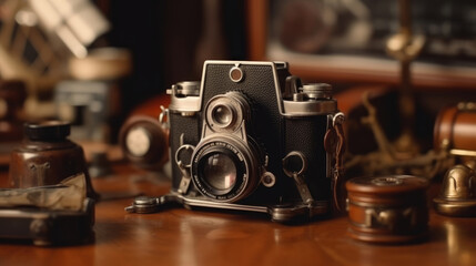 Fototapeta na wymiar A vintage camera on the desk