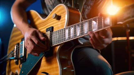 Plakat Close-up of a singer playing guitar in music studio