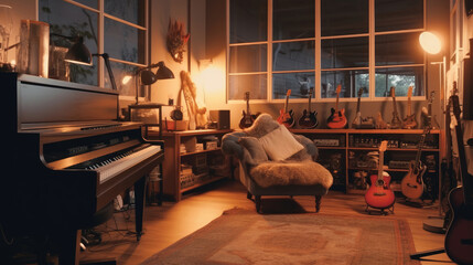 A modern music studio, modern recording studio