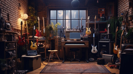 Fototapeta na wymiar A modern music studio, modern recording studio
