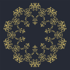 Vector round ornament in Eastern style. Ornate element for design and place for text. Ornamental pattern for wedding invitations and greeting cards. Traditional golden decor.