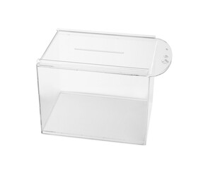 One transparent ballot box isolated on white