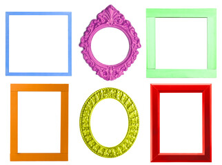 Collage with bright frames on white background