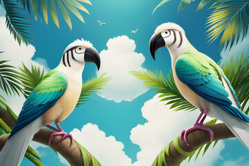 Obraz premium Tropical birds, sky-matching background, Generative AI, ai