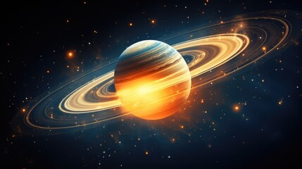 Fototapeta na wymiar Planet Saturn in a black sky full of stars,