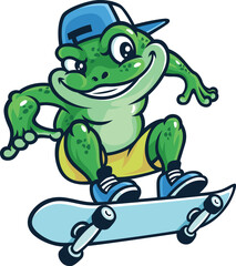 Naughty Frog Playing Skateboard Mascot Logo Illustration
