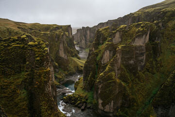 The unique landscape of Fjadrargljufur Canyon in Iceland