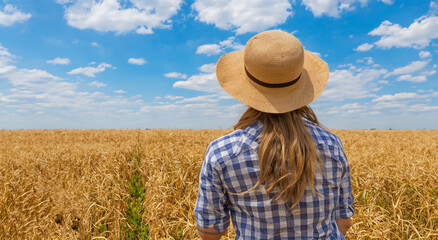 Naklejka na ściany i meble beautiful woman on her back in a wheat field