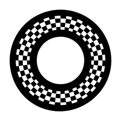 Circle checkerboard frame, spiral design border pattern, EPS has 2 separate layers to easily recolor and includes pattern swatch that will seamlessly fill any shape. Copy space. White background.  