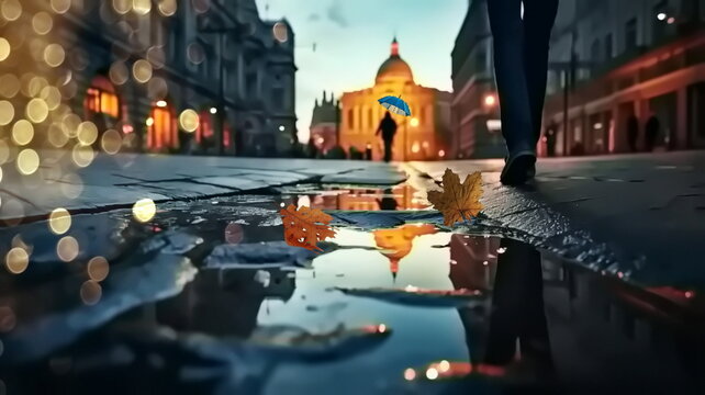 Rainy ,street, people ,blurred, evening, light, rain, drops , pavement  ,Autumn, Tallinn, old, town ,people ,walk,umbrellas, travel ,Estonia ,Europe,rainy, drops, water,window, evening, blurred, blue 