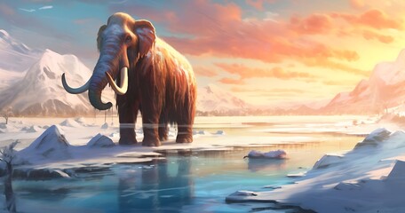 Beautiful ice age and mammoth landscape