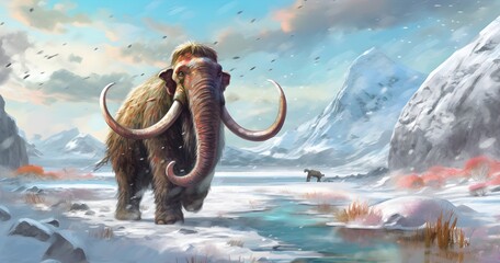 Beautiful mammoth in the ice age painting 