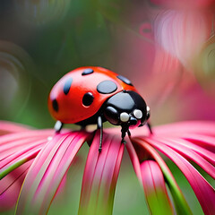 A fancy little red lady bug close up