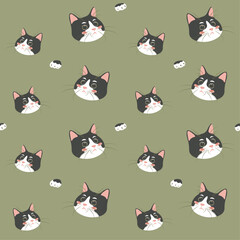 Seamless simple pattern with cute cats and paws. Сalm and pleasant natural colors