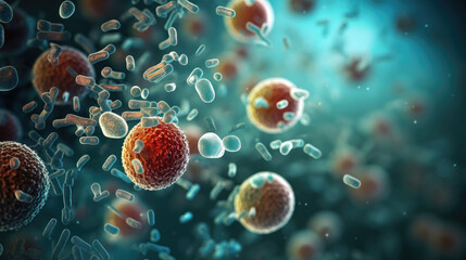 Microscopic depiction of bacteria. Generative AI