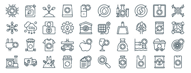 Fototapeta na wymiar set of 40 outline web recycling icons such as bio, green energy, electricity, factory, can, solar energy, water icons for report, presentation, diagram, web design, mobile app
