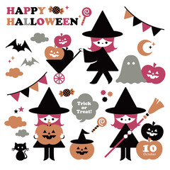 ハロウィンの女の子イラストセット2