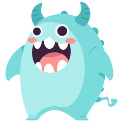 Cute Fantasy Halloween Cartoon Blue Monster Character in Flat Design, Isolated on Transparent Background. Generative AI