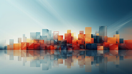 Sunset Cityscape: Handcrafted Translucent Blocks in Vibrant Orange and Blue Hues