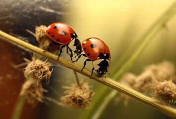 red leaf beetle insect animal ladybug nature spring summer macro. Generative AI.