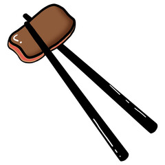 Chopsticks grab the meat.