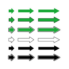 Fototapeta premium Set of arrows as direction pointers, green and black on white background
