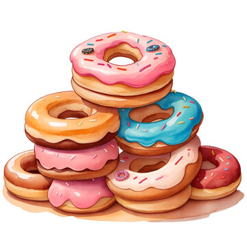 cute donuts with watercolors, generate AI