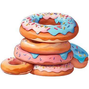 cute donuts with watercolors, generate AI