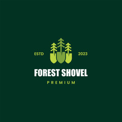 shovel combine with pine tree logo design vintage style