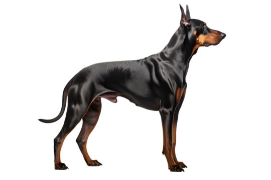 Doberman Pinscher, Dobermann, dog, realistic illustration, side view, transparent background, generative ai