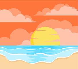 landscape with sea and sun vector background