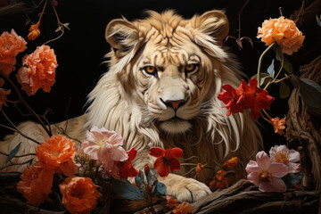 Majestic lion Painting: A Captivating Wildlife Artwork of Nature's Fierce Predator,ai generative