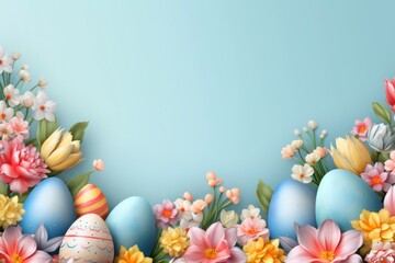 Fototapeta na wymiar easter card with bright colored eggs and copy space. Generative AI