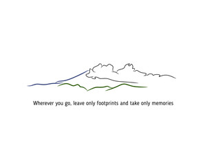 illustration of a mountain landscape. Mountain logo. Quotes about mountain and nature. 