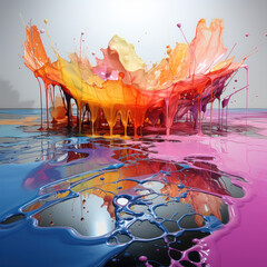 Dripping paint on canvas hazy rainbow studio
