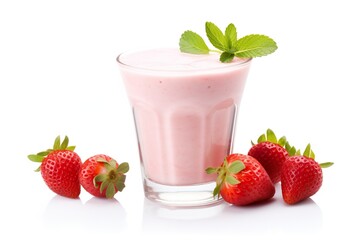  Smoothie strawberry fruits yogurt isolated on white background PNG