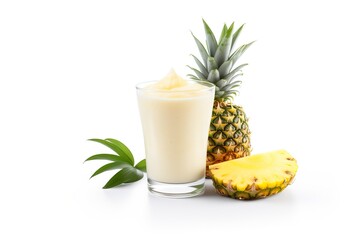 Smoothie Pineapple fruits yogurt isolated on white background PNG